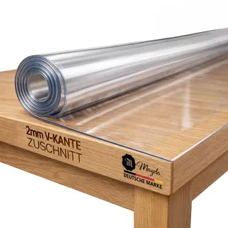 Mayda Tischfolie transparent 2 mm - Glasklar Folie Tischschutz - versch.Größen, Individuell Zuschneidbarer - Schutzfolie mit abgeschrägten Kanten für Tisch - Abwaschbare Tischdecke (B-80 x L-180 cm)