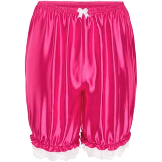 Satini Rüschen Spitze Sissy Gerafft Lolita Bloomers Shorts Seidig Satin Pumphose (Leuchtendes Pink, S) - S