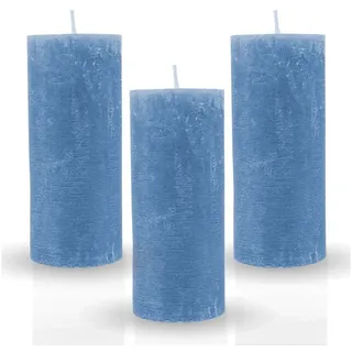Bestgoodies Rustic-Kerze Stumpenkerzen Rustikal (3-tlg), Antik Kerze (vers. Farben / Größen), Duftfreie Altarkerze - Dekokerze blau Ø 7 cm x 15 cm