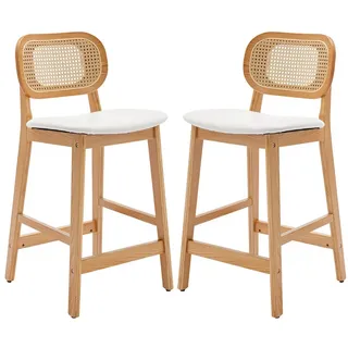 WAHSON OFFICE CHAIRS Barhocker Rattan 2/4er Set, Barstuhl Bistrohocker beige|weiß