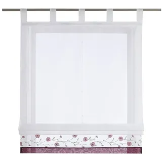 Joyswahl Raffrollo, Bestickte Gardine mit Blumen, Landhausstil lila 60 cm x 150 cm