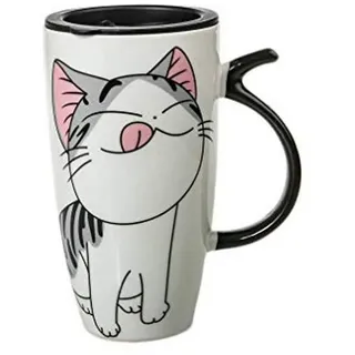 lachineuse - Lucky Cat Tasse 600 ml - Große XXL Weiße Porzellantasse - Japanische Tee- & Kaffeetasse - Mit isoliertem Deckel - KawaiiGlückskatze Becher - Japan Asien Geschenkidee Tasse - Riesentasse