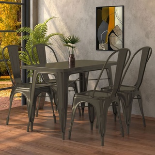 CALIFORNIA | Tolix Tisch- & Stuhl-Set | 4x Stuhl | 120x70cm | Rost Matt | Tolix Stuhl, Industrie Stuhl, Industrie Tisch