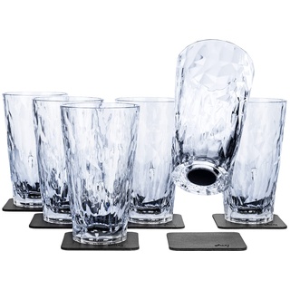 silwy® Hightech-Kunststoff-Magnet-Gläser inkl. Metall-Nano-Gel-Pads – rutschfeste Campinggläser, Boot- und Yachtzubehör (Longdrink // 0,3 l // 6er Set)