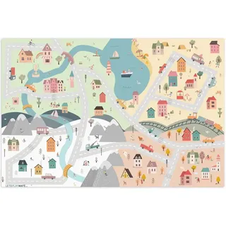 LetsPlaymats Spielmatte Jahreszeiten - Stadt - Häuser - Straße - Kinder - Auto, Spielteppich, Krabbelmatte Baby, rutschfest, 135x90 cm 135 cm x 90 cm