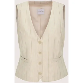 Madeleine Kurzweste MADELEINE "Weste Elegante Nadelstreifen-Weste mit Knöpfen", Damen, Gr. 42, weiß (perlweiß, beige, melange), Obermaterial: 73% Polyester PES. 24% Viskose CV. 3% Elasthan EL., Modern, V-Ausschnitt, Westen, Verkürzte Form