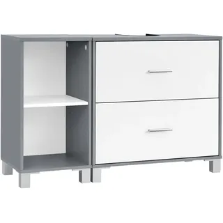 eSituro Waschbeckenunterschrank, Badezimmerschrank, 2 große Schubladen, 30 x 90 x 60 cm, Badschrank, offene Fächer an Einer Seite, rechts oder Links austauschbar Badezimmer, Weiß + Grau