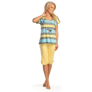 Consult-Tex Capri-Pyjama Damen Capri Pyjama Schlafanzug DF801 (Spar-Set, 1 Set) Oberteil mit allover Druck gelb 40/42