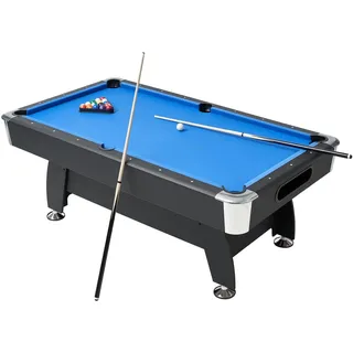 Vevor Billardtisch 213 cm moderner Spieltisch mit verstellbaren Füßen, komplettes Set inkl. Bällen/Queues/Ständer/Kreide/Bürste, für Spielzimmer Freizeiträume schwarz mit blauem Tuch