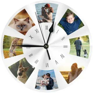 Personalisierte Foto Runde Wanduhr, Personalisierte Uhr mit Foto Text, Benutzerdefiniert Runde Wanduhren mit Foto zum Weihnachten Neujahr Jahrestag Jubiläum Geburtstag Dekorative Geschenk - 25cm