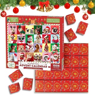 Fukamou Adventskalender 2023 Puzzle, Weihnachts Puzzle, 1008 Teile Tier Puzzles Countdown Bis Weihnachten, Erwachsene Und Kinder