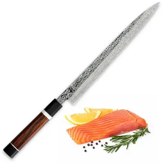 Wakoli Damastmesser Seishin Volldamast Sashimi Küchenesser 28 cm Klinge aus 110 Lagen, 110 Lagen Volldamaststahl braun|silberfarben