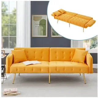 Merax Schlafsofa 2-in-1 Zweisitzer-Sofa Klappsofa mit Bettfunktion, platzsparend & multifunktional, 178x82x70cm 1 Teile, Sofabett mit verstellbarer Rückenlehne & Armlehnen und 6 Metallfüße gelb
