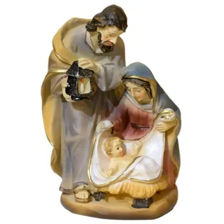 Kaltner Präsente Geschenkidee - Krippenblock Heilige Familie Maria Josef mit Jesus Kind Krippe - Handgemalte Figuren auf Sockel - Hochwertiger Kunstguss aus Resin – Dekoration für Weihnachten