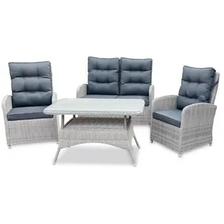 bellavista - Home&Garden® Gartenlounge-Set »Monte Carlo« Gartenmöbel Set Rattan Garnitur Outdoor Lounge Essgruppe, (Set, 4-tlg., für 4 Personen), grau, Polyrattan, für 4 Personen, wetterfest - Garten, Terrasse beige|grau