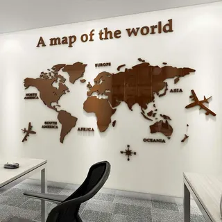 Wandaufkleber Wandtattoo 3D DIY Weltkarte Sticker Familie Wandbilder Wandkunst für Hause Wohnzimmer Schlafzimmer (Braun,S:80x40cm)