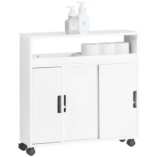 SoBuy Regal BZR31/BZR02, Nischenregal Badezimmerschrank mit Rollen Badschrank, Nischenschrank Badrollwagen Badezimmerregal Nischenwagen Küchenregal weiß 70 cm x 71 cm x 20 cm