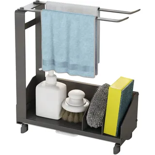 youjia Spülbecken Organizer Schmal Sink Organizer Hängend Spüllappenhalter Schwammhalter Lappenhalter Spülbecken Caddy Organizer Edelstahl mit Handtuchhalter Abflusspfanne Küchen Zubehör Schwarz