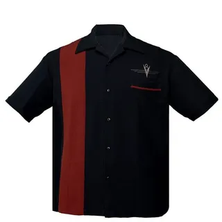 Steady Clothing Kurzarmhemd V8 Classic Schwarz Retro Vintage Bowling Shirt Rockabilly schwarz L