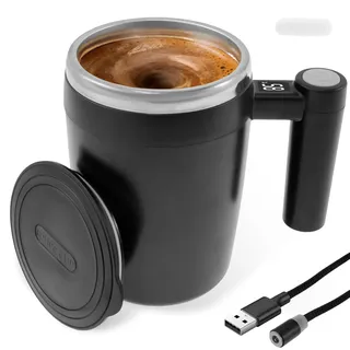 Selbstrührende Tasse USB 400ml Self Stirring Mug mit Anzeigebildschirm Temperatur Anzeigen Anti Rutsch Boden Elektrische Tasse Selbstrührend für Kaffee Tee Heiße Schokolade Milch (Schwarz)
