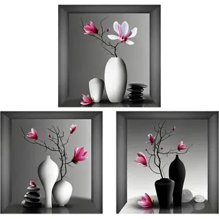 3er-set 3d-wandaufkleber: Vase Mit Blumen, Selbstklebende Wanddekorationen 30 X 30 Cm, 3d-aufkleber Für Wohnzimmer, Schlafzimmer, Küche, Büro Und Mehr