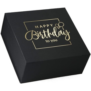 ideas in boxes Premium Geschenkbox Geburtstag, Geschenkkarton, Magnetbox, Magnetfaltbox, Geschenkverpackung für Geburtstag mit Schriftzug, 22x22x10cm, Schwarz matt mit Gold