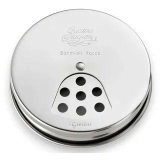 Bormioli Rocco Einmachglas Bormioli Rocco Quattro Stagioni – Gläser & Edelstahlaufsätze, Edelstahl, (1-tlg), Perfekt zum Streuen von Zucker, Salz, Kräutern oder Gewürzen silberfarben Ø 7 cm