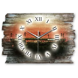 Kreative Feder Designer Wanduhr Dortmund Stadion aus Holz Größe 40x27cm - Wanduhr im Landhaus-Stil Shabby-Style Made in Germany leise ohne Ticken (Dortmund, leises Funkuhrwerk)