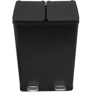 Monster Shop Doppel Tretmülleimer Edelstahl 60 L Mülltrennsystem Mülleimer Papierkorb Abfalleimer Recycling 2 Fächer herausnehmbar Pedal Bin Schwarz