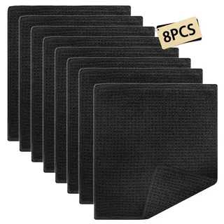 Ufdeoton 8 Stück Spüllappen Schwarz Lappen Küche Waschbare Mikrofaser Waffeltücher 20x20 cm Wiederverwendbar Geschirrtücher Microfaser für Küche, Haushalt, Auto und Glas
