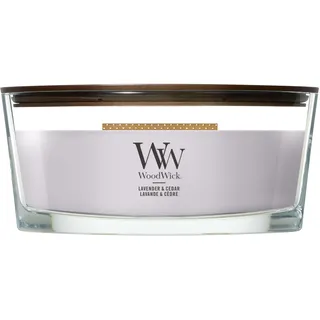 WoodWick ellipsenförmige Duftkerze mit knisterndem Docht | Lavender & Cedar | Brenndauer bis zu 50 Stunden