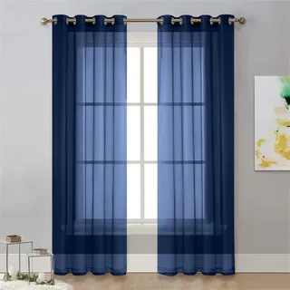 Odot Transparent Gardinen mit Ösen Schlaufen, Einfarbig Vorhänge Voile Sheer Vorhang Dekoschal Fensterschal Ösenvorhang für Wohnzimmer Fenster 2er Set (Dunkelblau,100x250cm)
