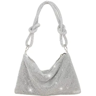 CORIOS Abendtasche Damen Strass Clutch Bag Shiny Diamant Handtasche Strasssteine Schultertasche Glitzer Umhängetasche Klein Tasche für Hochzeit Abschlussball Bankett-Party Silber