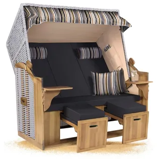 Strandkorb Hanse Ostsee XXL 2,5 Sitzer Volllieger Weiß 150cm breit, ideal für Garten, Terrasse und Balkon (Oliv Grau Weiß Uni, Zerlegt)