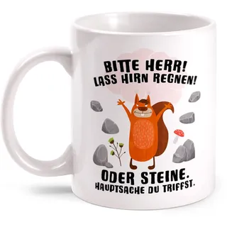 Fashionalarm Bitte Herr Lass Hirn regnen Tasse mit Spruch lustig Motiv - beidseitig Bedruckt | Geschenk-Idee für Männer Frauen Arbeit Gehirn, Weiß 330ml