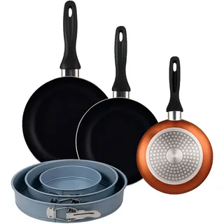 BERGNER - Set aus 3 Pfannen Ø16/20/24cm aus gepresstem Aluminium in metallic-bronze mit 3-teiliges Set runde Backformen Ø12/18/22 cm