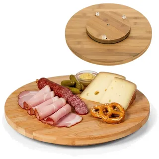 LS-LebenStil Servierplatte Holz Drehplatte 35cm Premium FSC Bambus Kugellager Serviertablett, Holz, (Drehteller Drehtablett Servierplatte Servierteller Serviertablett, 1-tlg., Tortenplatte drehbar), Pizzateller Vesperbrett Käsebrett Tablett Drehkabinett Kuchen braun