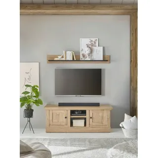 Home Affaire Wohnwand Cornwall, Anbauwand im Landhausstil, Wohnzimmer-Set, Eiche Dekor, (Set, 2-St), enthält Lowboard, Wandboard, Eiche Dekor, 152 cm breit braun
