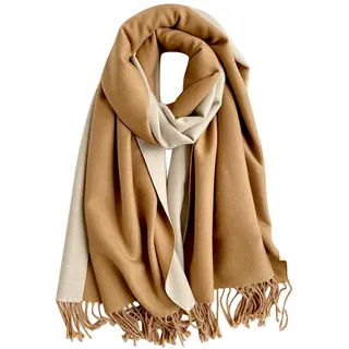 Kaschmir Schal Damen Cashmere Schal Damen Stola Schals Tücher für Damen Herbst,Imitat Pashmina Schal Quasten Kaschmir Schal Damen Winter,Wendeschal Einfarbiger Schal Beige Schal Braun,200x60CM