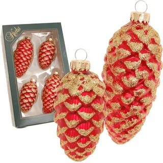 Krebs Glas Lauscha Christbaumschmuck Tannenzapfen Glas Ø 4 cm Länge 8/10 cm 4 Stück rot