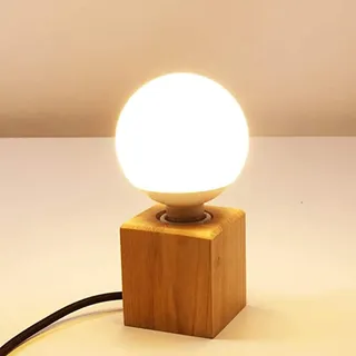 Mengjay Holz -Würfel Tischleuchte, Holz Tischlampe mit E27 Fassung, bis max.60W, Dekoleuchte für Edison retro industrial Glühbirnen,ohne