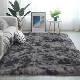 Teppich Rund Flauschig 120 x 80 cm (Quadratisch) Grau Schwarz