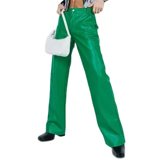 Sawmew Damen Lederimitat Kunstleder Hose Damen Lederhose Hohe Taille Gerade Weites Bein PU Legging Stretch Damen Leder Hose Imitat Kunstlederhose Eng PU Bleistifthose Lederhose