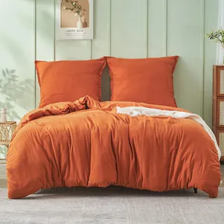 Simple&Opulence Musselin Bettwäsche 135x200 cm Baumwolle, Extra Weiches und Atmungsaktiv Bettwäsche-Sets, Oeko-Tex Sommer Bettbezug mit Reißverschluss und 1 Kissenbezug 80x80cm, Orange Gebrannt
