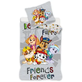 PAW PATROL Bettwäsche für kleines Bett, wendbarer Bettbezug 100 x 135 cm + Kissenbezug 40 x 60 cm, 100 % Baumwolle, mit Chase, Marcus, Ruben, Stella und Everest