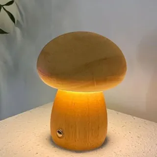 Berührungsempfindliche Pilzlampe Aus Holz, Dimmbare Led-pilz-nachttischlampe, Pilz-tischlampe, Stimmungsleuchte Fürs Schlafzimmer, Wiederaufladbar