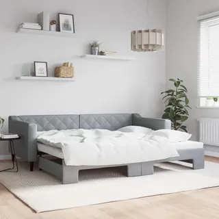 Homgoday Tagesbett Ausziehbar Schlafsofa Ausziehbett Sofabett Ausziehsofa Bettsofa Sofa Bett Schlafcouch Bettcouch Schlafbett Funktionsbett Bettgestell Hellgrau 90x200 cm Stoff