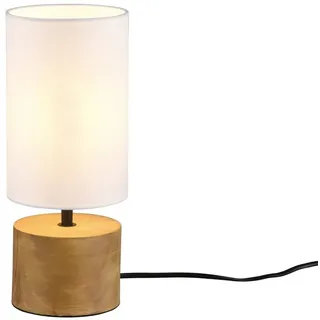 Reality Leuchten LED Nachttischlampe, Dimmfunktion, LED wechselbar, Warmweiß, dimmbar mit Holz-fuß Lampenschirm skandinavisch Fensterlampe Höhe 30cm weiß