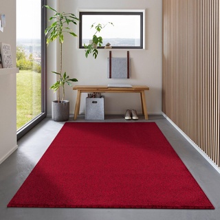 Carpetsale24 Dichtere Kurzflor Teppich Läufer Flur 80 x 150 cm Rot Modern Design - Teppich Flauschig, Waschbar, Extra Weich & Pflegeleicht - für Bettvorleger Schlafzimmer, Küchenläufer, Wohnzimmer
