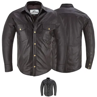 Lederhemd Herren Motorradhemd Lederjacke, Größe:54/XL, Farbe:Dunkelbraun - Dunkelbraun - XL